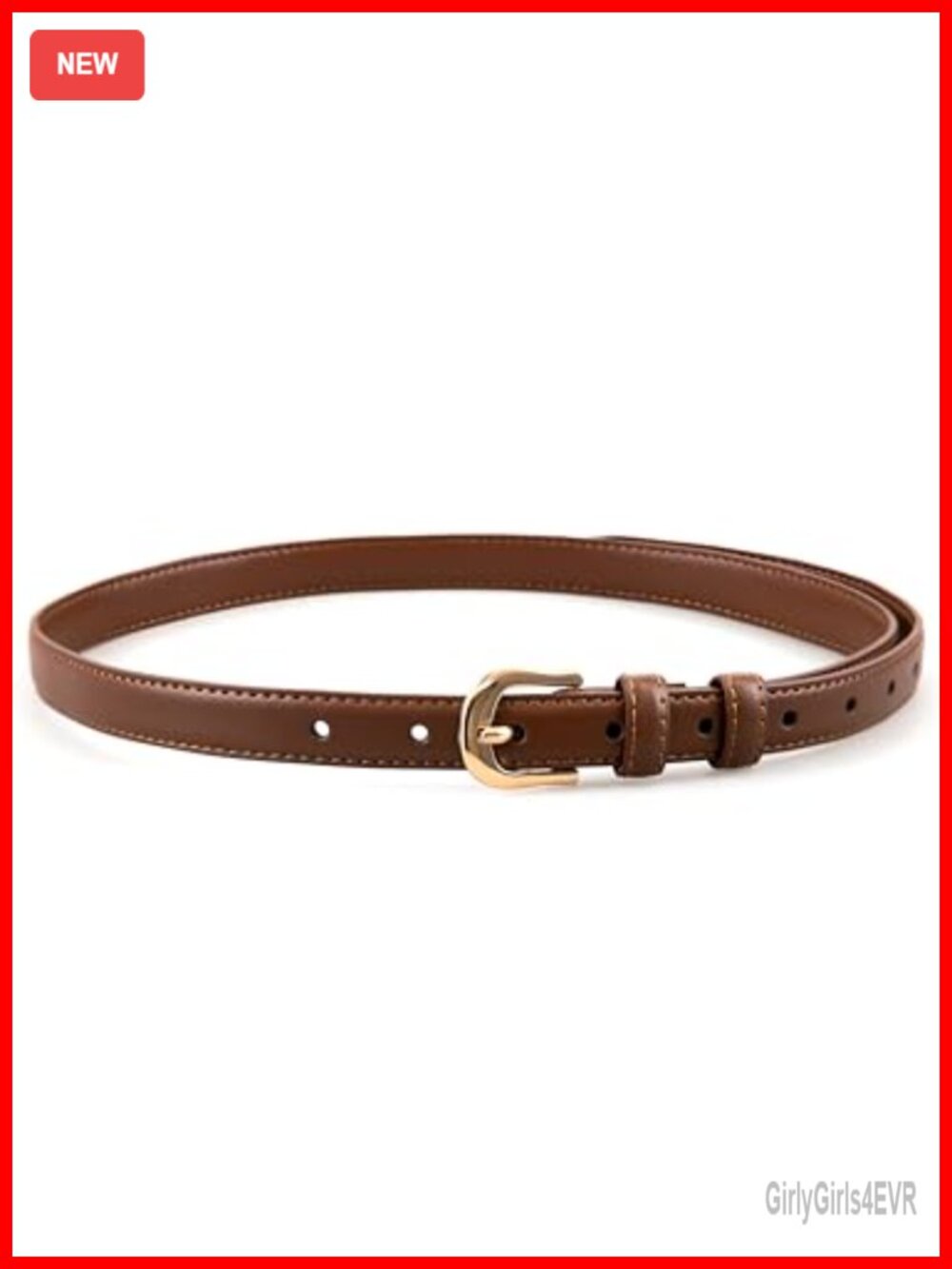 Women Skinny Leather Belt with Gold Buckle